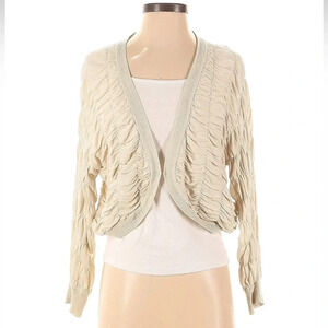 Tribal cream draped cropped cardigan, shrug w/ long sleeves, hook closure, sz M